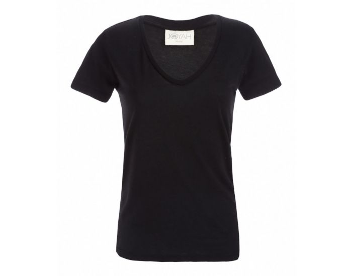 JOYAH T-shirt Femme Col V en Bambou - Noir