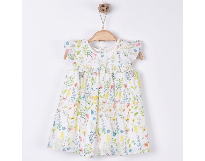 SEVIRA KIDS Robe bb en coton biologique de 3 mois  2 ans - Lgre et fluide - Fleurs Blanc