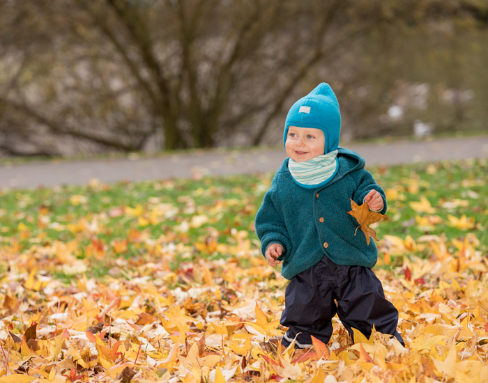 PICKAPOOH Bonnet Bb Rversible Polaire de Laine Flora - Bleu Canard et Multicolore