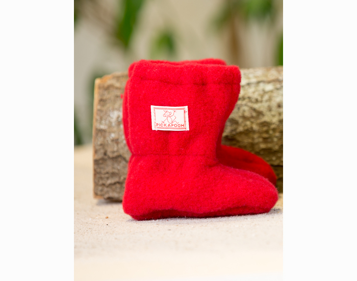 PICKAPOOH Chaussons Bottines B�b� Polaire de Laine - Rouge