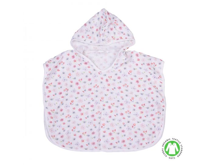 SEVIRA KIDS Poncho de bain bb et enfant en mousseline de coton bio - Fleurs et papillons Blanc