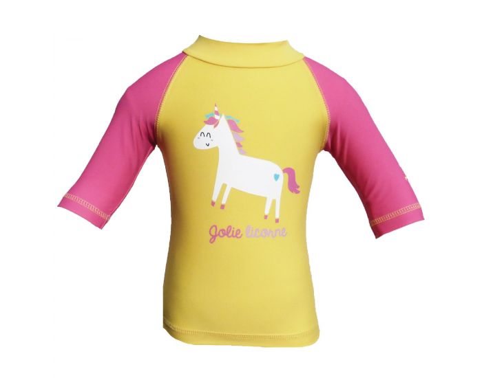 PIWAPEE Top Lycra Anti UV UPF50+ - Licorne Jaune et Rose