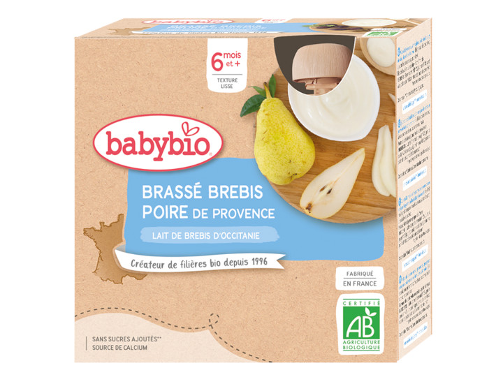 BABYBIO Gourdes Brass au Lait de Brebis d'Occitanie - 4x85 g - Ds 6 mois Poire de Provence