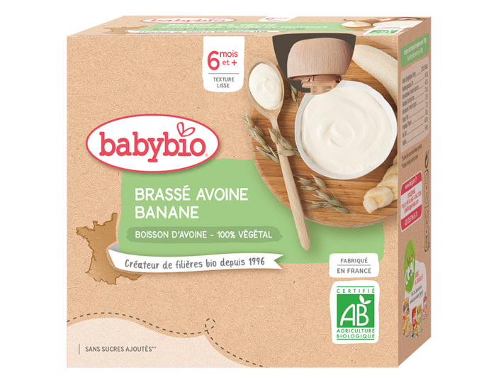 BABYBIO Gourde Brass� V�g�tal - 4x85 g - D�s 6 mois Avoine Banane