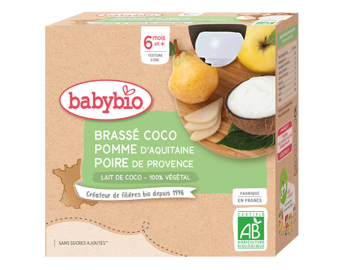 BABYBIO Gourde Brassé Végétal - 4x85 g - Dès 6 mois