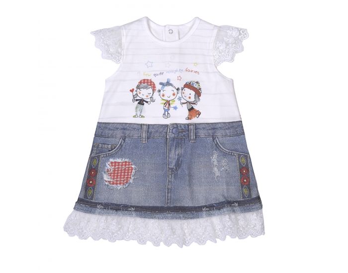 SEVIRA KIDS Robe bb en coton biologique de 3 mois  2 ans - Impression 3D - Lena Blanc