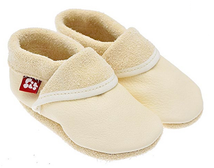 POLOLO Chaussons en Cuir Classic Ecru