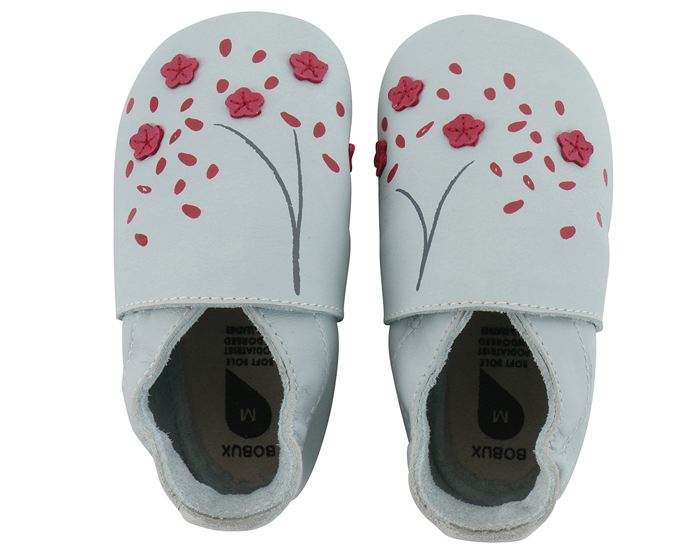 BOBUX Chaussons en Cuir - Fleurs de Cerisier Bleu