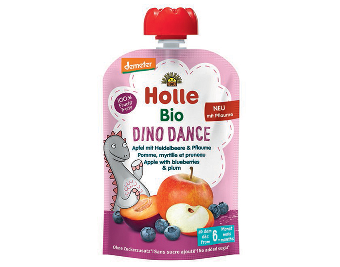 HOLLE Gourde Dino Dance - Pomme Myrtille Prune - 100 g - Ds 6 mois
