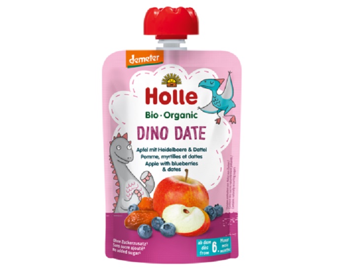 HOLLE Gourde Dino Date - Pomme Myrtille Datte - 100 g - Dès 6 mois