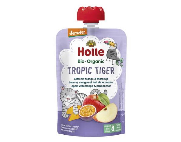 HOLLE Gourde Tropic Tiger - Pomme Mangue Fruits de la Passion - 100 g - Dès 8 mois