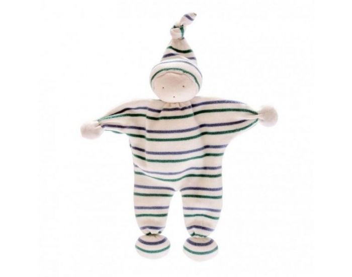 BEST YEARS Doudou Lutin en Coton Bio - Rayures Bleu et Vertes - Ds la naissance