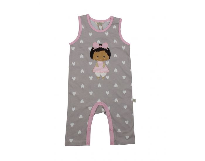 BEBESEO Barboteuse Sans Manches en Coton Bio - Coeurs Gris