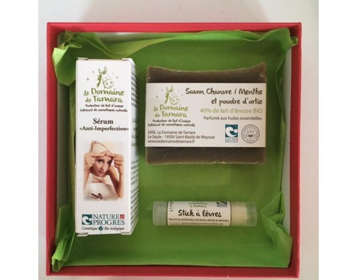 LE DOMAINE DE TAMARA Coffret Ado - Srum Anti-Imperfection + Savon Chanvre/Menthe + Stick  Lvres