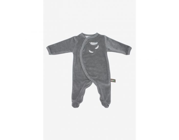 KADOLIS Pyjama Bb en Coton Bio - Plumes blanches - Gris