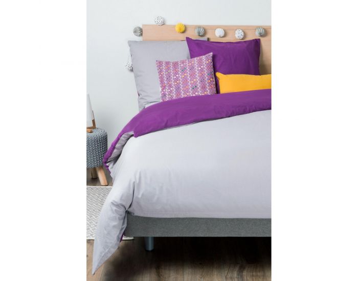 KADOLIS Housse de couette Adulte en coton bio + 2 taies Bicolores Violet