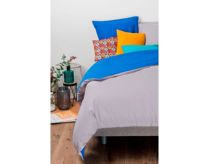 KADOLIS Housse de couette Adulte en coton bio + 2 taies Bicolores Gris