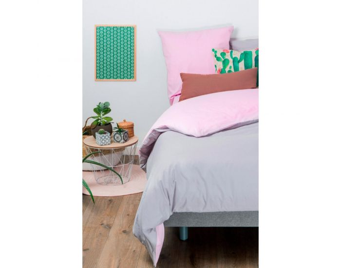 KADOLIS Housse de couette Adulte en coton bio + 2 taies Bicolores Lilas