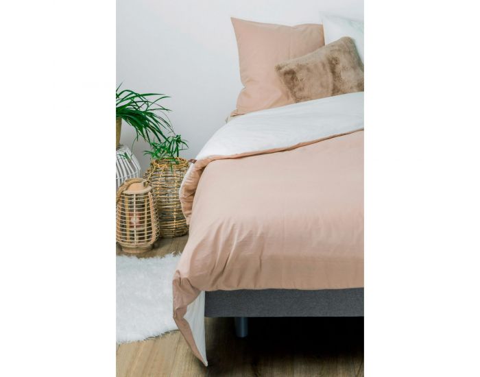 KADOLIS Housse de couette Adulte en coton bio + 2 taies Bicolores Beige
