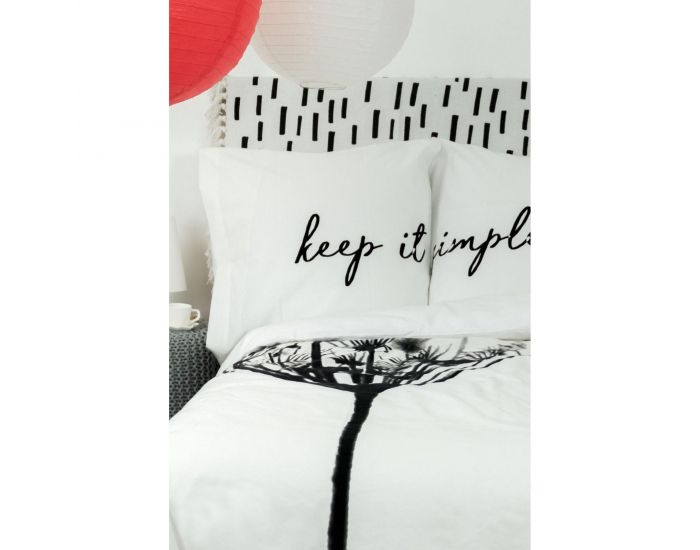 KADOLIS Housse de couette adulte en coton bio blanc avec inscription + taies
