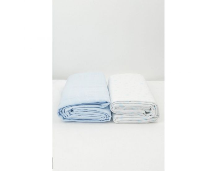 KADOLIS Lot de 2 Maxi langes 100% Coton Bio imprims Etoiles Bleu ciel 120 x 120 cm