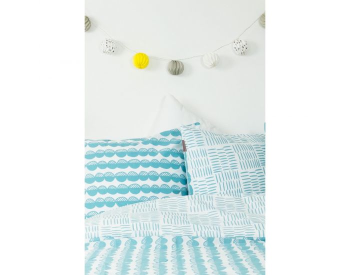 KADOLIS Housse de couette adulte en coton bio Galets Bleus + taies