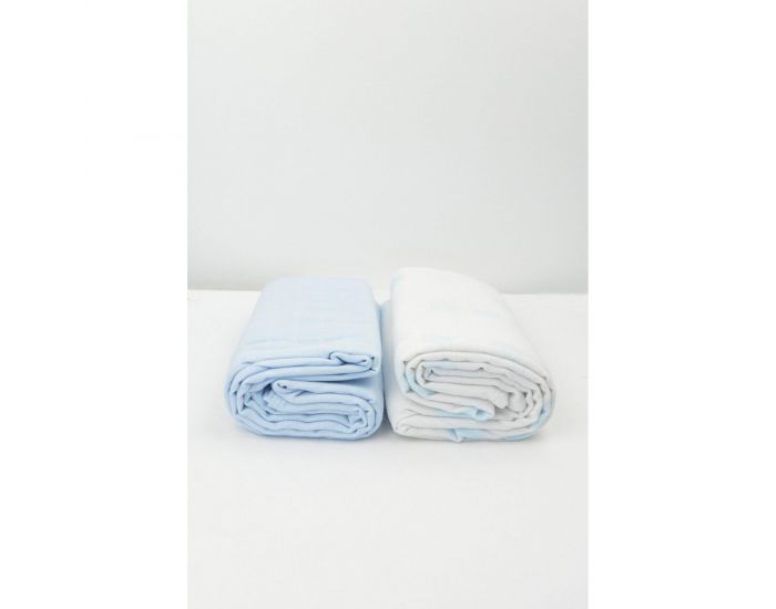 KADOLIS Lot de 2 Maxi langes 100% coton bio imprims Ronds Bleu ciel 120 x 120 cm
