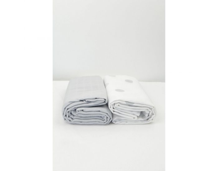 KADOLIS Lot de 2 Maxi langes 100% coton bio imprims Ronds Gris 120 x 120 cm