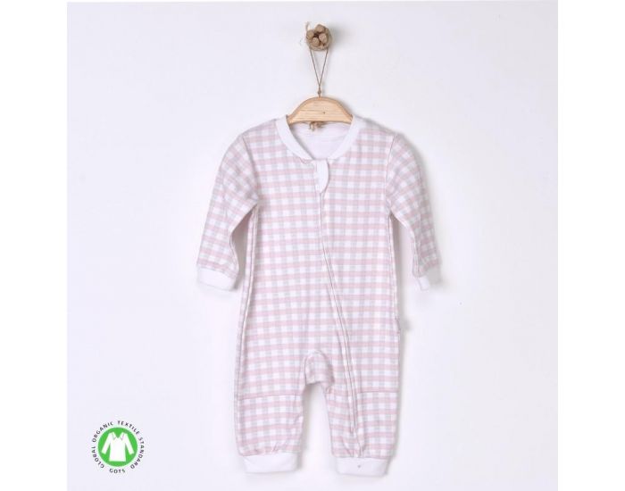 SEVIRA KIDS Combi bb zipe en coton biologique GOTS de 1 mois  12 mois - Collection Vichy Rose