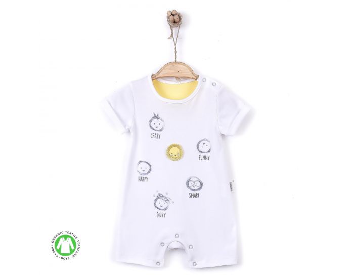 SEVIRA KIDS Combishort barboteuse bb en coton biologique - Emotions Blanc