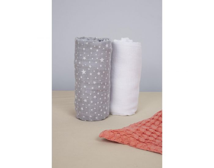 KADOLIS Lot de 2 Maxi langes ultra doux Tencel et coton bio Etoiles 115x115 cm