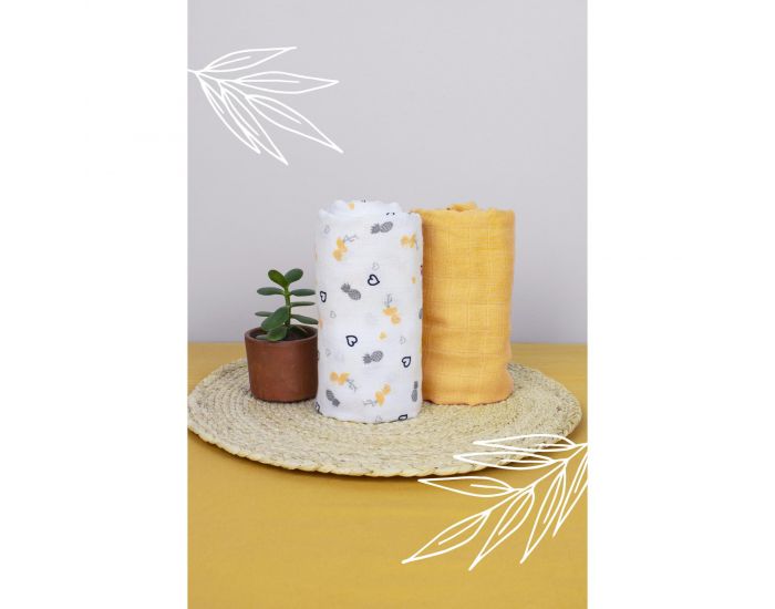 KADOLIS Lot de 2 Maxi langes Tencel et Coton Bio motifs Flamants