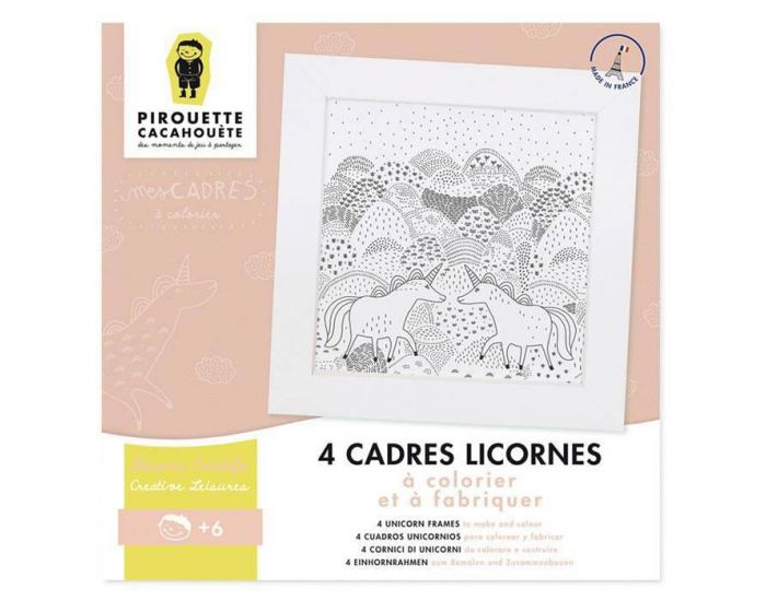 PIROUETTE CACAHOUETE 4 cadres Licornes à colorier et fabriquer