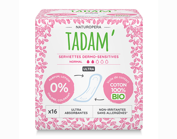 TADAM Serviettes Dermo-Sensitives Ultra Normal - Boite de 16
