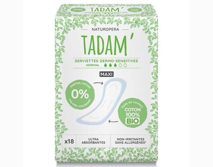 TADAM Serviettes Dermo-Sensitives Maxi Normal - Boite de 18