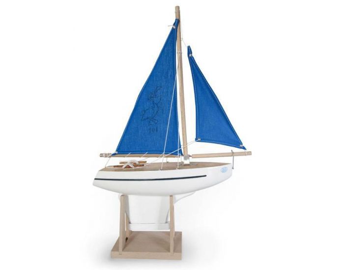 TIROT Voilier 30 cm Quille carre - Coque Blanche Voile bleue - Ds 3 ans