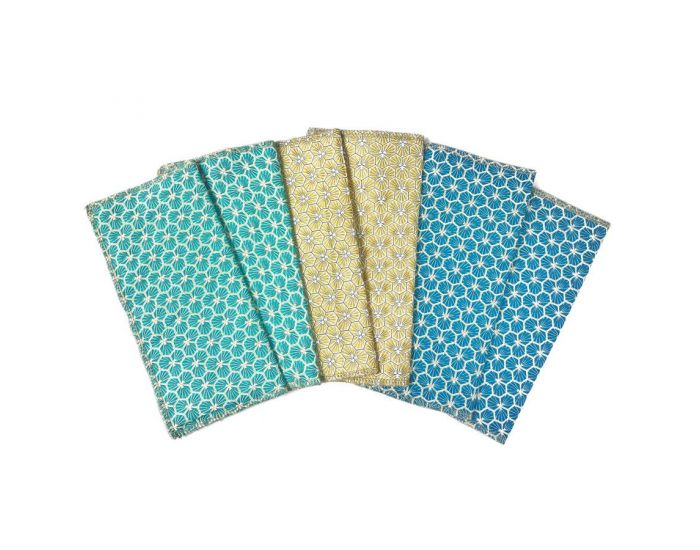 MELO'COTON Lot de 6 essuies tout lavables HEXAGONE Bleu