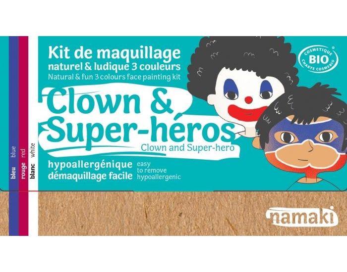 NAMAKI Kit Maquillage bio 3 Couleurs - Clown et Super-hro - Ds 3 ans
