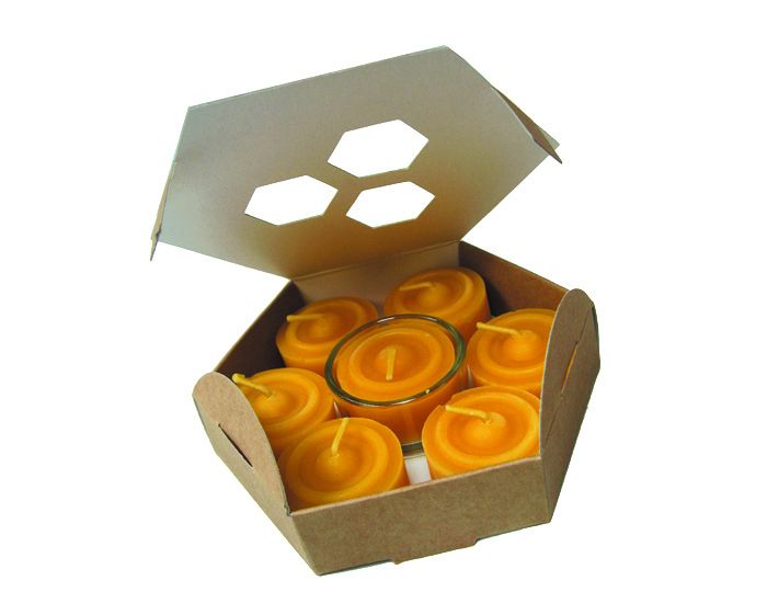 7 Bougies Veilleuses en Cire d'Abeille - Avec support Verre