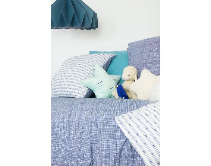 KADOLIS Housse de Couette Bb en Coton bio Bleu Chin + Taie