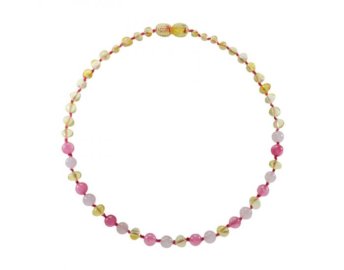 IRREVERSIBLE Collier d'ambre & quartz rose - Pour bb