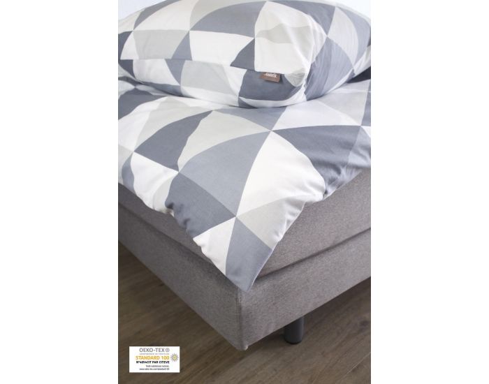 KADOLIS Housse de couette adulte en coton bio motifs triangles gris + taies