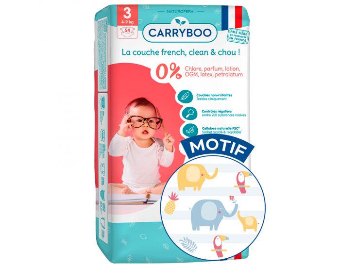 CARRYBOO Couches cologiques Dermo-Sensitives T3 - 4  9 kg - 3x54 Couches