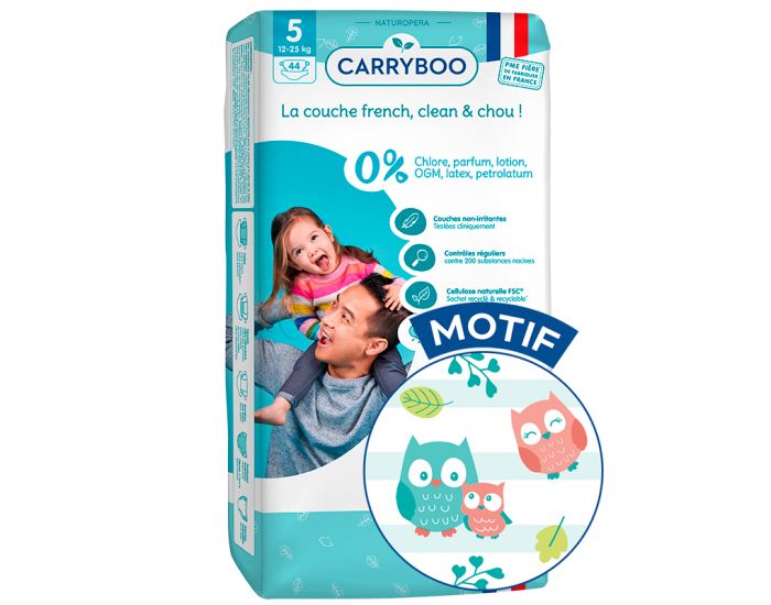 CARRYBOO Couches cologiques Dermo-Sensitives T5 - 12 25Kg - 44 Couches