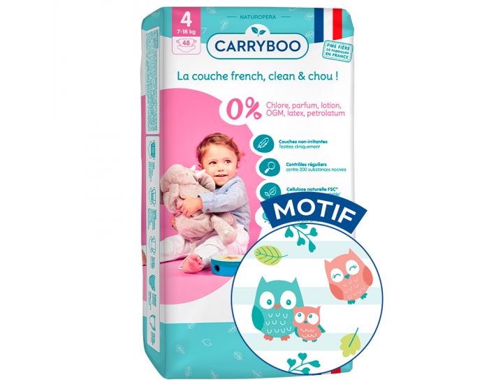CARRYBOO Couches cologiques Dermo-Sensitives T4 - 7 18Kg - 48 Couches