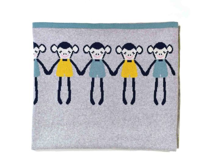 SEVIRA KIDS Couverture Bb - Lgre - en Tricot - Coton Biologique - 80x100cm - Singe