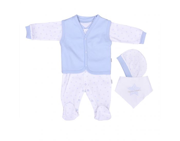 BEBESEO Ensemble 100% Bio 4 Pices Garon Barboteuse, Gilet, Bavoir et Bonnet