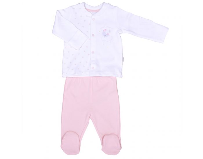 BEBESEO Pyjama 2 Pices 100% Bio Rose Pull + Pantalon Avec Boutons Pressoirs
