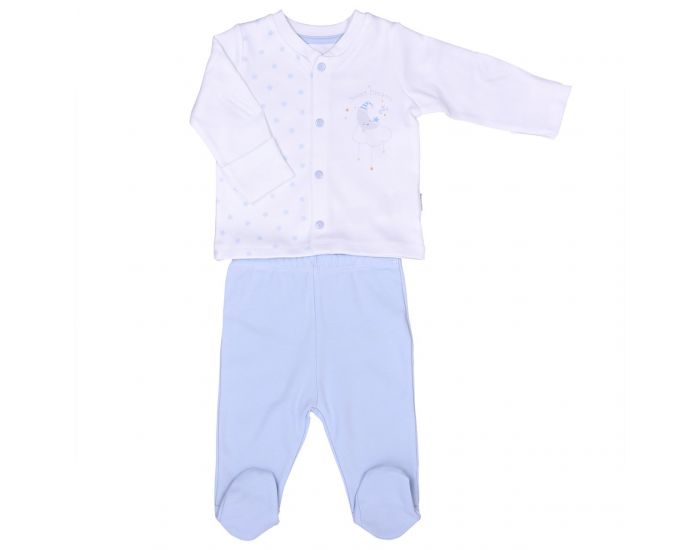 BEBESEO Pyjama 2 Pices 100% Bio Bleu Pull + Pantalon Avec Boutons Pressoirs