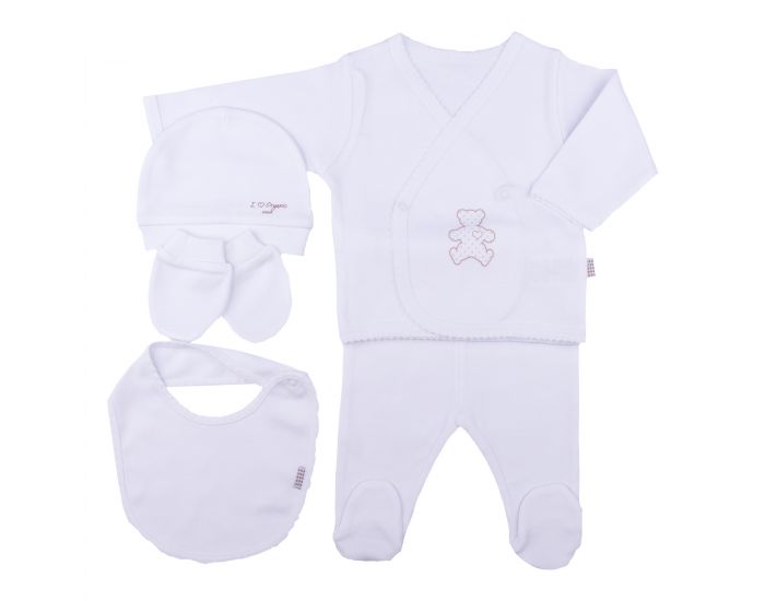 BEBESEO Coffret Naissance 5 Pices Mixte : Pull, Pantalon, Moufles, Bonnet et Bavoir